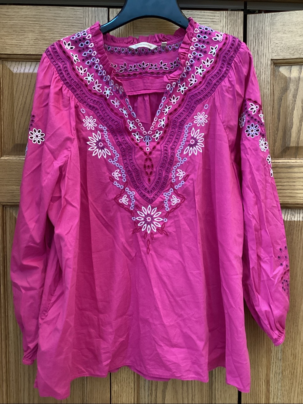 Soft Surroundings Fuchsia Embroidered Tunic Top